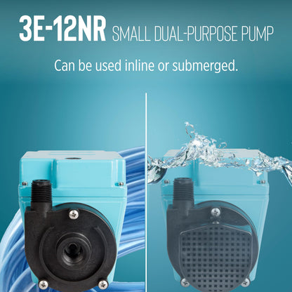 Little Giant 3E-12NR 115-Volt, 1/15 HP, 670 GPH Dual Purpose In-Line or Small Submersible, Oil-Filled Pump, 6-Ft. Cord, Blue, 503203