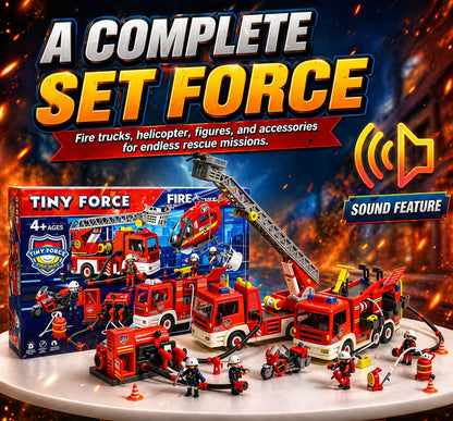Tiny Force Fire Rescue Set – Fire Truck with Ladder, Toy Helicopter, Motorcycle & Fire Water Pump, Emergency Pretend Play Toys for Kids & Toddlers