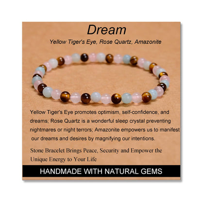 MASSIVE BEADS Yellow Tiger's Eye Rose Quartz Amazonite - Dream Handmade Handmade Yoga Stretch Elastic Bracelet Natural Stone Crystal Healing Power Energy Gifts for Unisex Adult 4mm