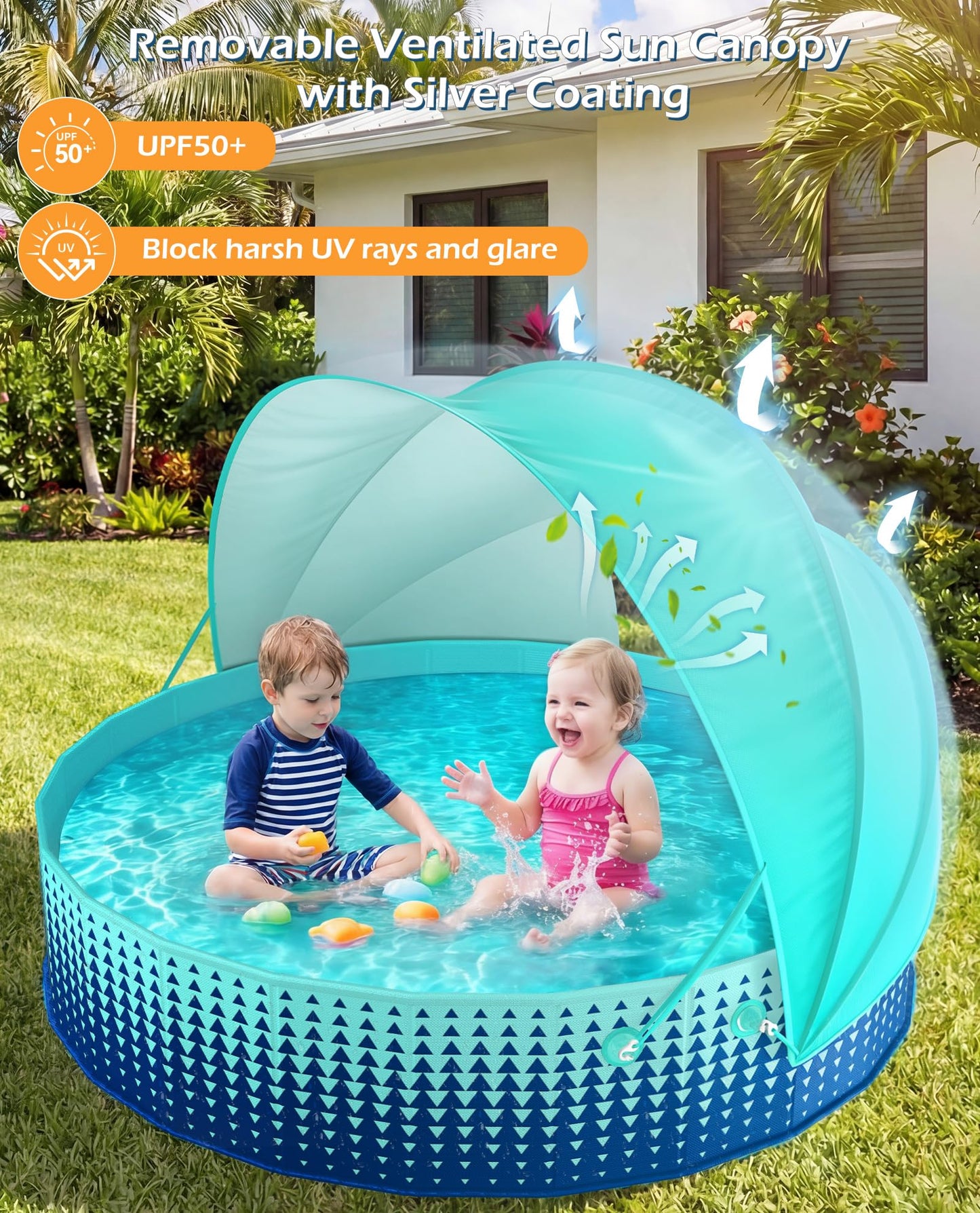 Jasonwell Kiddie Baby Pool with Canopy - Foldable Infant Toddler Kids Pool with Shade Baby Beach Essentials Tent Swimming Wading Pools for Toddlers 1-3 + Kids Dogs Ball Pit Backyard Water Play G, 40"