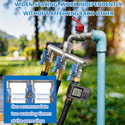 304 Stainless Steel Garden Hose Splitter 3 Way Heavy Duty, Full Flow T Valve Water Hose Splitter With 2.1" Extra Long Handle, Lead-free，3/4" GHT Thread Connector For Outdoor Spigot Faucet