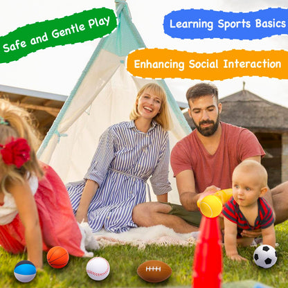 Mini Sports Balls Set of 6 Foam Ball for Kids 2.8 inch Soft Balls for Toddlers with Bag Includes Soccer, Basketball, Football, Baseball ,Tennis and Beach ball- Throwing Toys for Baby Boy and Girl
