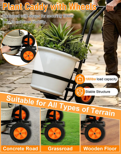 Deerift Heavy Duty Plant Caddy with Wheels, Plant Dolly Cart, Adjustable Grabbing Arm & Suction Cups for Easy Plant Movement, Versatile Indoor/Outdoor Plant Dolly Trolley Cart with Strap, Black