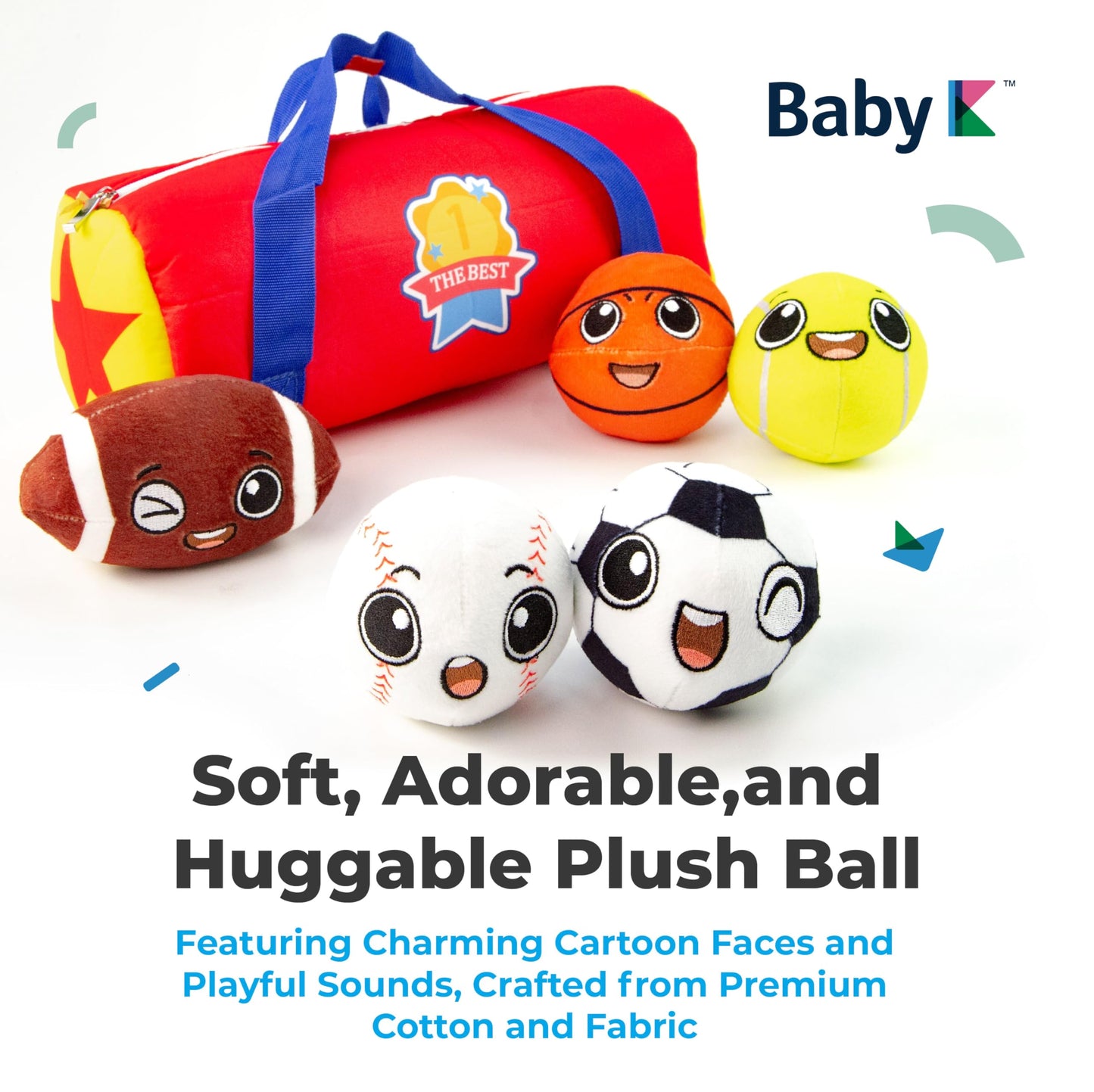 My First Sports Bag with 5 Plush Sports Balls - Rattle Ball with Sound - Sensory Toys for 1 Year Old - Toys for Toddler - Rattles Gift for 1 Year Old