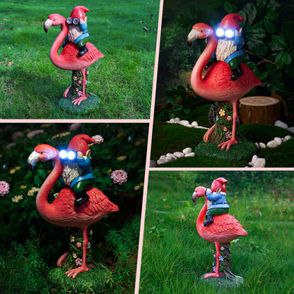 ArtTerpnica Solar Flamingo Gnome Garden Decor Statue, Outdoor Funny Solar Light Decoration for Yard, Patio, Lawn, Unique Housewarming, Birthday Gift for Women, Mom, Grandma