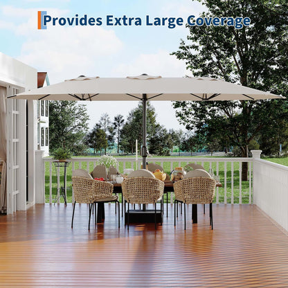 Garvee 15FT Rectangular Outdoor Umbrella Patio Umbrella with Base Included Large Market Umbrellas with Crank Handle UV Protection Table Umbrellas for Outdoor, Backyard, Deck, Poolside, Beige