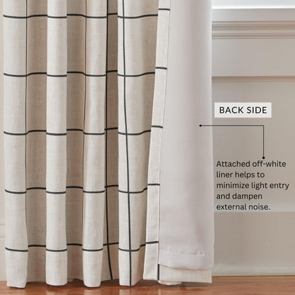 Elrene Home Fashions Brighton Windowpane Plaid Blackout Window Curtain, Living Room and Bedroom Drape with Rod Pocket Tabs, 52" x 84", Black, 1 Panel