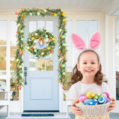 N&T NIETING 6 FT Easter Artificial Garlands with 10 Glowing Eggs & 6 Carrots, Fern Garland for Home Kitchen Fireplace Indoor Outdoor Holiday Party