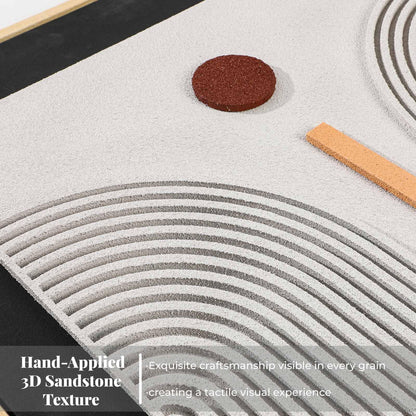 Large 3D Textured Framed Abstract Wall Art for Living Room, 3 Piece Modern Boho Artwork for Walls, Black White Orange Geometric Sandstone Texture Pictures for Hallway Office Home Decor 24x36 In