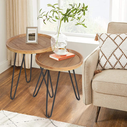 Oakrain Nesting Tables for Living Room, Round Nesting Coffee Table, Farmhouse End Tables Living Room Set of 2, Wood Side Tables Set of 2 for Sofa, Bedroom