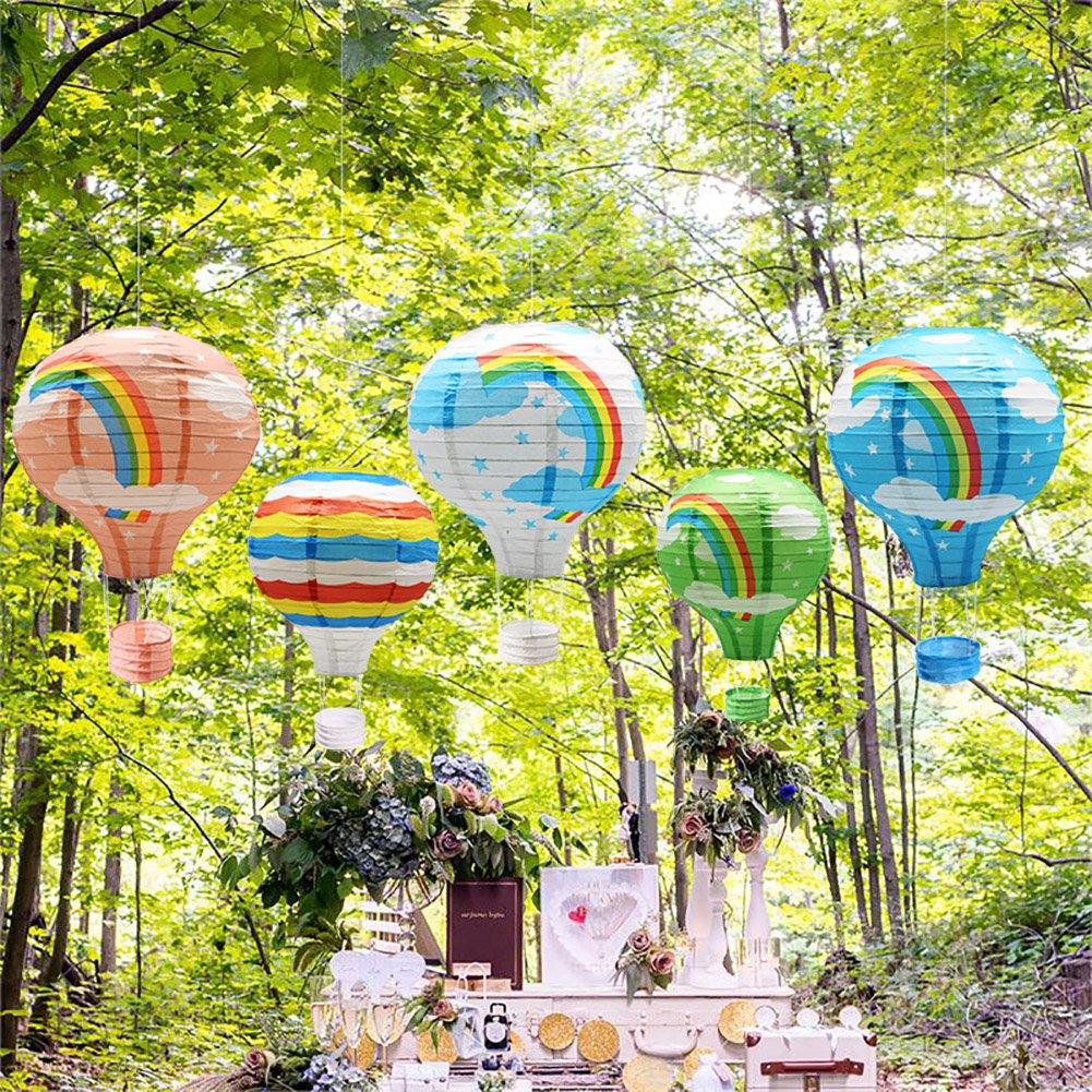 Hanging Rainbow Hot Air Balloon Paper Lanterns Set Party Decoration Birthday Wedding Christmas Party Decor Gift, 12 inch, Pack of 5 Pieces