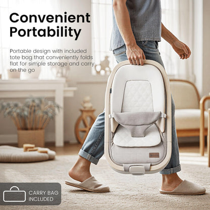 Qutanix 2-in-1 Baby Bouncer & Rocker,Portable Baby Bouncer Seat for Babies 0-9 Months, Baby Rocking Chair with 3 Reclining Positions,Wood Accents,Soft Newborn Insert - Beige
