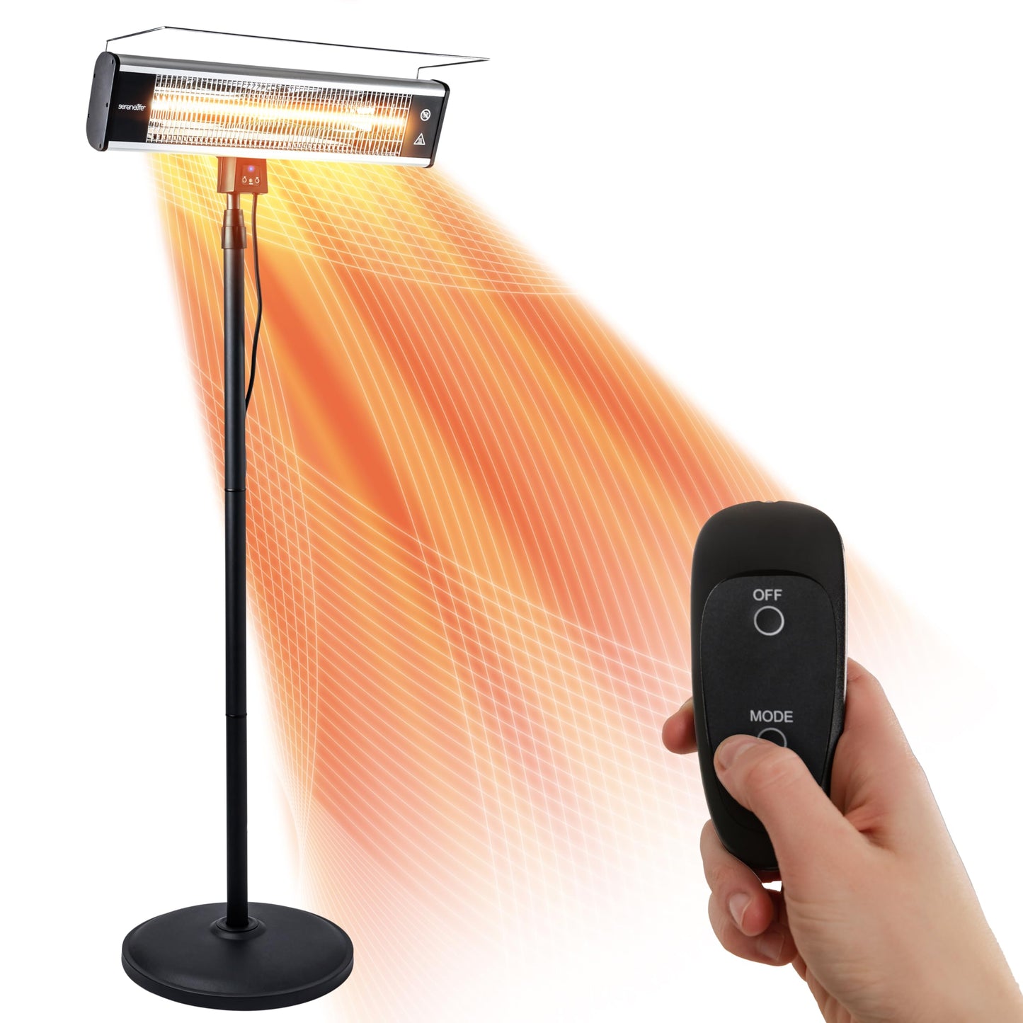 SereneLife Infrared Patio Heater, Electric Patio Heater for Indoor/Outdoor Use, Portable Stand Heater with Remote Control, 1500 W, for Restaurant, Patio, Backyard, Garage, Decks (Off Black)
