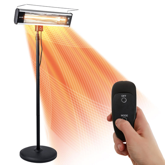 SereneLife Infrared Patio Heater, Electric Patio Heater for Indoor/Outdoor Use, Portable Stand Heater with Remote Control, 1500 W, for Restaurant, Patio, Backyard, Garage, Decks (Off Black)