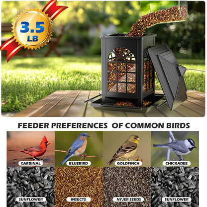 Birdream 2 Pack Bird Feeders for Outdoor Hanging, Assembly Required, 1-Min Easy Setup, Classic Courtyard Design, Attracting Cardinals Chickadees Goldfinches & Sparrows, Total 7 LB - Black