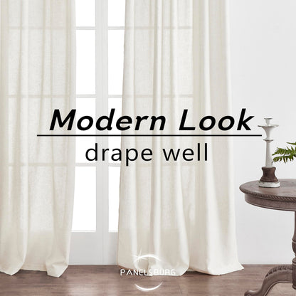 Undyed Natural Linen Cotton Blend Gauze Curtains, Soft Lightweight Light Filtering Semi-Sheer Panels for Living Room Bedroom, 84 Inch Length, 2 Panel Set