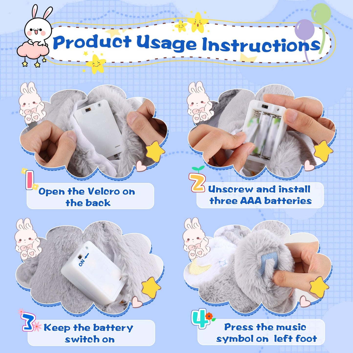 MIAODAM Soothing Cuddle Plush Toy, Breathing Stuffed Animal Bunny Plush with Realistic Breathing Action and Relaxing Music, for Babies and Toddlers, Hugging Plush for Emotional Comfort