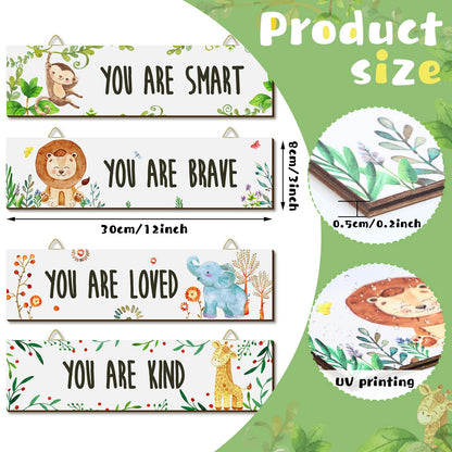 Chunful 4 Pieces Baby Nursery Decor Unframed Wall Art Bedroom Decor Motivational Inspirational Girls Room Adorable Wall Decoration with Inspirational Quotes for Boys Girls(Woodland Animal)