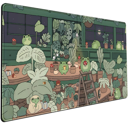 Cute Frog Mouse Pad Desk Pad Kawaii Green Desk Decor Mat, Large Gaming Mouse Pad for Desk Computer Keyboard Laptop, Home Office Accessories for Girl (31.5x15.7 in)-with Stitched Eges Pad