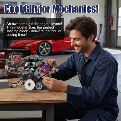 HUNKING V8 Engine Building Set for Adults, Build Your Own MOC Mini V8 Engine STEM Model Toy with Motor, Model kit that Run, Car Engine Building Blocks for Teens & Kids Boys (1189PCS)