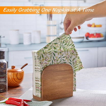 ALELION Acacia Wood Napkin Holder for Table, Wooden Upright Napkin Holders for Kitchen, Standing Napkin Dispenser for Kitchen Dining Room Party Cocktail Outdoor Use