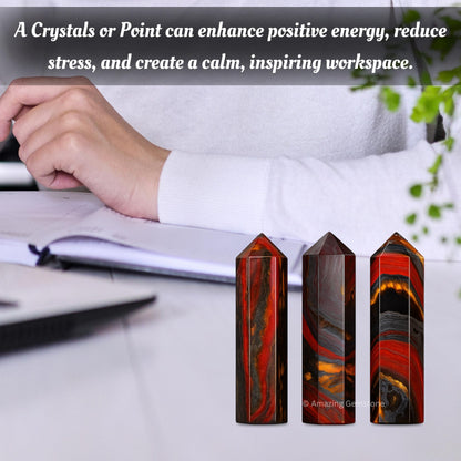 Amazing Gemstone Crystal Points Bulk Healing Crystals & Stones - Premium Single Terminated Healing Wand Point Bulk Crystals for Crafts, Crystal Grid, DIY Work (Iron Tiger Eye, Set of 3)