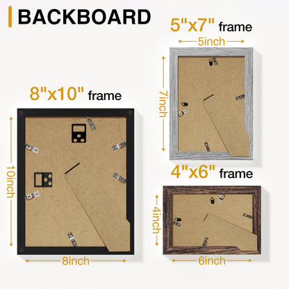 Vittanly 20 Pack Picture Frames Collage Wall Decor, Multi Sizes Including 4pcs 8x10, 8pcs 5x7 and 8pcs 4x6 Photo Frames, Gallery Frame Set for Wall or Tabletop Display, Black, Brown and Grey