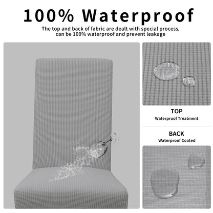 Easy-Going 100% Waterproof Dining Room Chair Cover Set of 6, Stretch Jacquard Parson Chair Slipcover Removable Washable Chair Protector for Home, Restaurant, Banquet (Large, Light Gray)