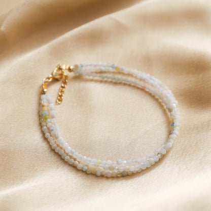 Gempires Morganite Beaded Bracelets Multi Strand Handmade Bracelet Lightweight Wrist Jewelry Hypoallergenic 8 Inch Gold Plated Trendy Western Jewerly For Women
