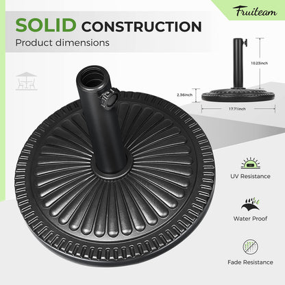 FRUITEAM 15" 23 lbs Round Patio Umbrella Base Pre-Filled Umbrella Stand Sun-Flower-Pattern Heavy Duty Market Umbrella Base Stand for Patio, Outdoor, Swimming Pool, Black