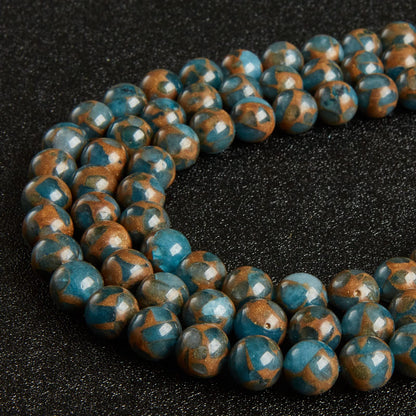 60pcs 6mm Lake Blue Cloisonne Beads Natural Gemstone Beads Round Loose Beads for Jewelry Making