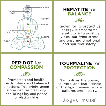 Joyfulmuze Men Gemstones Stretch Bracelet, Peridot Hematite Black Tourmaline, Handmade Spiritual Jewelry for Men, Natural Black Green Gems, Healing Chakra Bracelet, Fits 7-8.5" (peridot tourmaline)