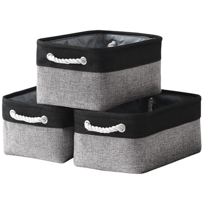 TheWarmHome Storage Basket for Organizing - 14x10x7 inch Medium 3 Pack Collapsible Storage Bin for Shelves with Rope, Fabric Storage Cubes for Organizer Cloth Gift Toy Closet (Black & Grey)