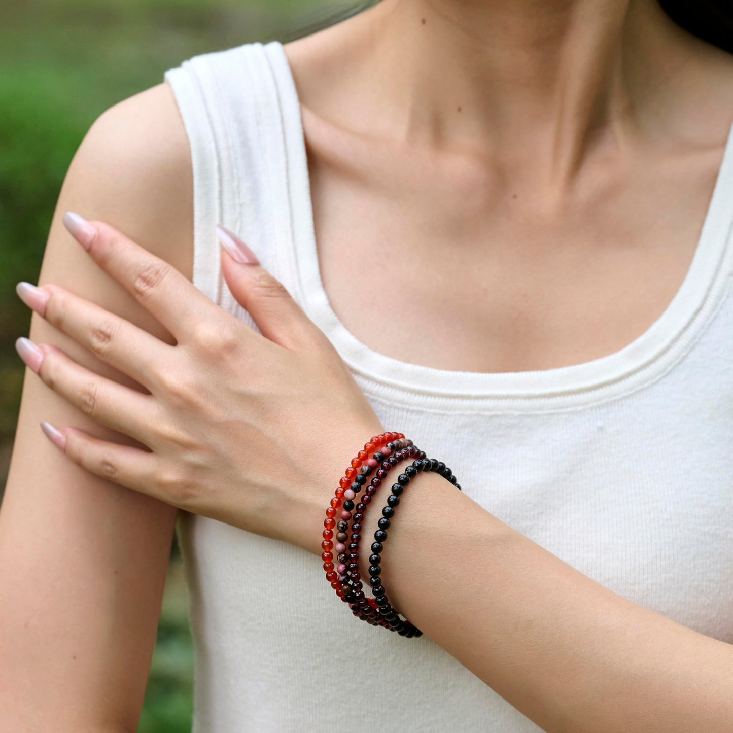 Bivei Rhodonite - Healing - 4mm Beaded Bracelets for Women Handmade Semi Precious Natural Stone Stretch Elastic Jewelry Yoga Protection Gifts Small
