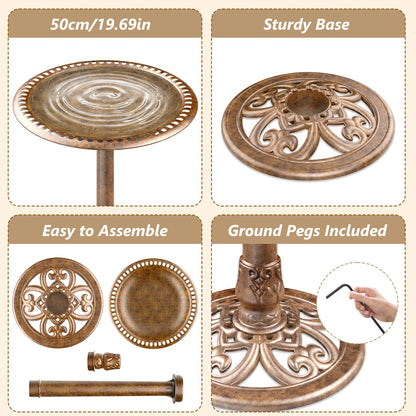 AISITIN 28 Inch Bird Bath with 3.5W Solar Fountain for Outside, Antique Copper Polyresin Pedestal Bird Baths for Outdoor Garden Courtyard Decor, Weather-Resistant Birdbaths with 20" Bowl & 8 Nozzles