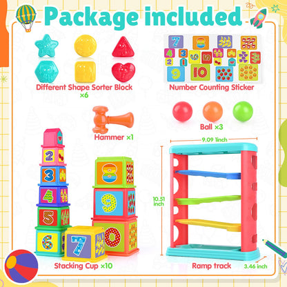 Pound a Ball Toy for Toddlers 1-3, Montessori Toys for Babies 12 18-24 Months, hammer, Stacking Cups, Shape Sorter Blocks, Early Developmental Educational Toys for 1 2 3 Year Old Boys Girls Kids Gift