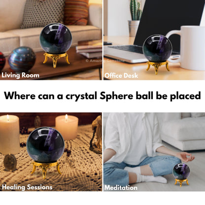 Amazing Gemstone Fluorite Crystal Ball with Stand - 2 Inches Crystal Sphere Meditation Balls for Witchcraft and Decorative Balls