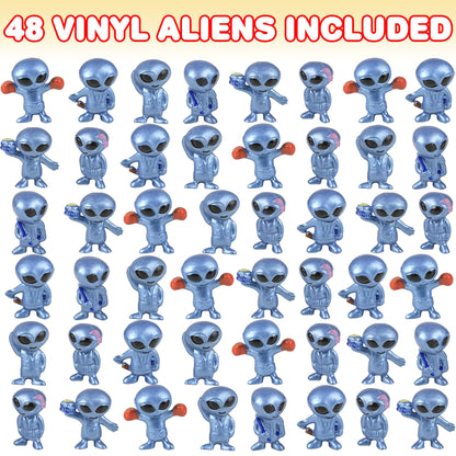 ArtCreativity Vinyl Alien Figurines (48pcs) - Fun Space Party Favors, Assorted UFO Poses, Goodie Bag Fillers (Pack of 2)
