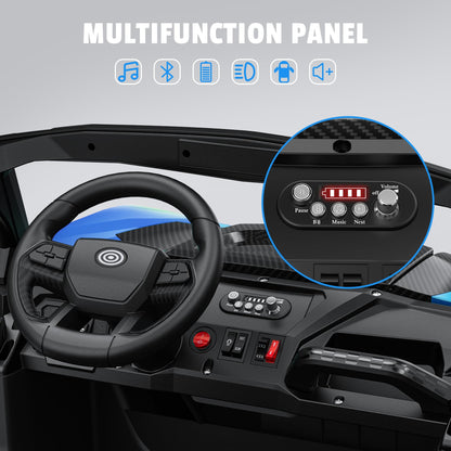 ARBELI 24V 2 Seater Ride on Car Truck 4x200W, EVA Tires, 4WD/2WD, Rainbow Lights, Remote Control, Shock Absorbers, Bluetooth, Ride on Toy for Big Kids Ages 3-8, Blue