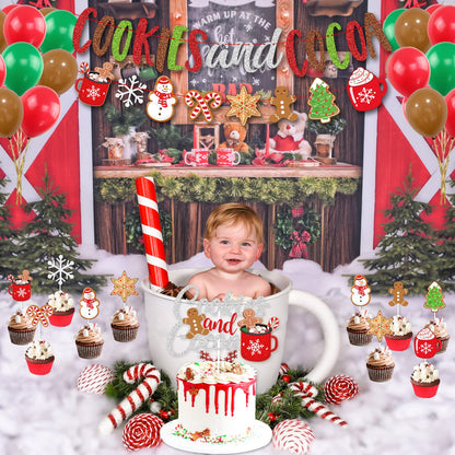 Cookies and Cocoa Party Decorations, Cookies and Cocoa Banner Snowflake Snowman Gingerbread Man Garland Cake Topper Balloons, Hot Cocoa Party Hot Chocolate Party Christmas Birthday Party Decorations