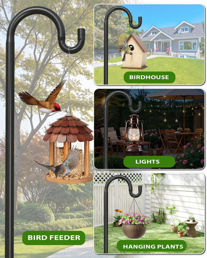 NSITEHALO 1Pack 76 Inch Adjustable Shepherds Hooks for Outdoor, Heavy Duty Shepherds Hook for Bird Feeder with 7 Prongs Base, Metal Plant Hanger Pole for Hanging Baskets, Lanterns, Hummingbird Feeders