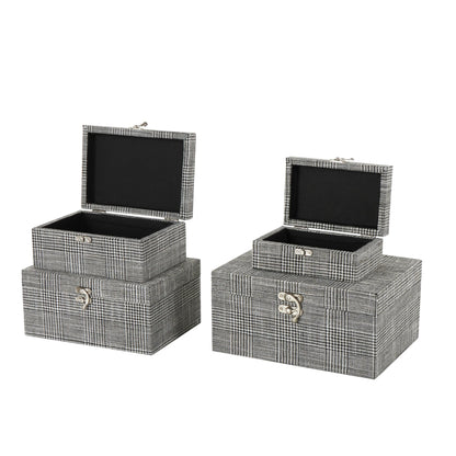 Deco 79 Fabric Handmade Decorative Box Storage Book Shaped Boxes with Silver Latches, Set of 4 Decorative Keepsake Boxes 10", 9", 8", 6" H, Black