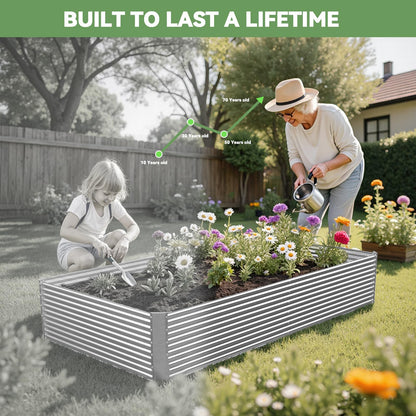 OZMSHF 2 Pack Tall 6x3FT Raised Beds for Gardening, Corrugated Galvanized Steel Raised Garden Bed, Outdoor Metal Above Ground Garden Bed for Vegetables and Flowers(Rectangular)-6x3x1.5FT