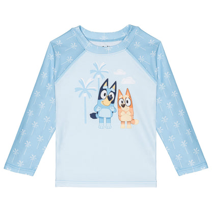 Bluey Little Girls Raglan Rash Guard and Bikini Bottom UPF 50+ Swim Set Sky Blue 7-8