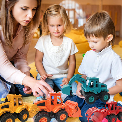 exinddea 4PCS Construction Toys,Friction Powered Construction Truck Toys Vehicles,Mini Construction Vehicles Toys Sand Truck Toys,Bulldozer Excavator Roller Truck Toys Gift for Kids Boys Girls