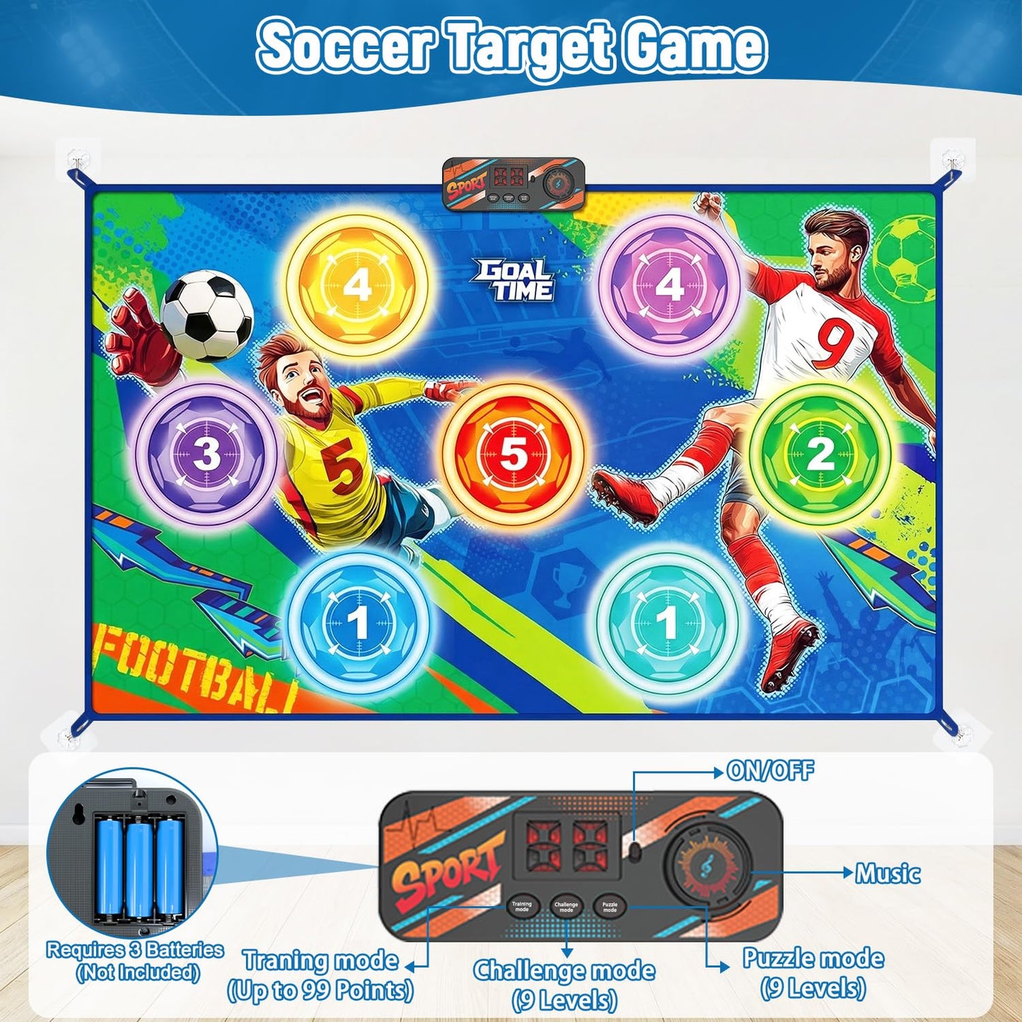 WUPIOS Electronic Scoring Soccer Toy Game Mat Set for Kids, Indoor Outdoor Toss Soccer Target Game with Real-Time Score, 2 Soft Soccer & Goal, Birthday Gifts for 3-5/6-8/8-12 Years Old Boys Girls