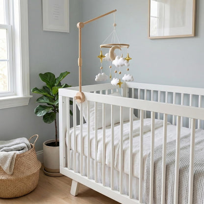 Emmnnic Baby Mobile for Crib - Handmade Modern Boho Baby Mobiles for Bassinet Felt Nursery Mobile Gender Neutral - Gold Moon and Stars - Girl Cribs Decorations