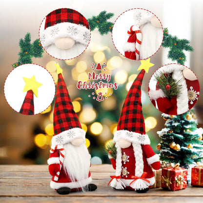 Lovinland Christmas Gnomes Plush Couple with Red Buffalo Check - Xmas Gnomes Elf Tomte Ornaments Doll - Christmas Decorations - Xmas Decorations for Home, Indoor, Office