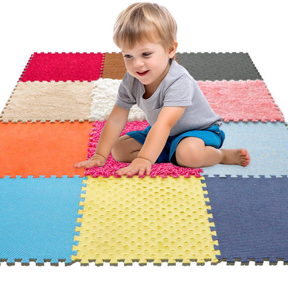 MOTGOM 12 Set Sensory Floor Tiles - Textured Sensory Mats, Interlocking Sensory Rug Sensory Toys for Autistic Children Kids Baby Toddler Multi Sensory Exploration, Tactile Play, Fidgeting Activity