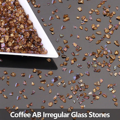 Irregular Crushed Glass Chips Sprinkles, 100g Metallic Chunky Glitter Stones for Nail Art, Resin Mold Filler, DIY Crafts, Vase Filler, Jewelry Making (Coffee AB)